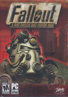 the game cover for fall out, with an image of a robot on it's back