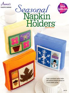 an advertisement for the season of napkin holders, featuring two mugs and one teapot