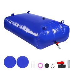 an inflatable raft and accessories for making it easier to float on the water