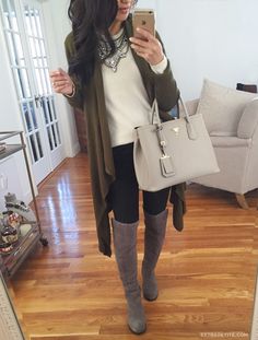 Petite-friendly fall boots: Corso Como Laura over the knee Grey Boots Outfit, Over The Knee Boot Outfit, Xavier Rudd, Bota Over, Knee Boots Outfit, Fall Outfits For Work, Grey Boots, Cardigan Outfits