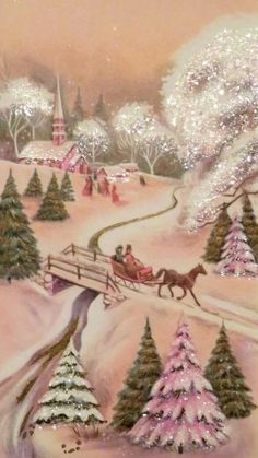 a painting of people riding in a horse drawn sleigh on a snowy day