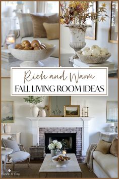 a living room filled with white furniture and lots of flowers in vases on the fireplace