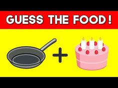 a cake with candles on it next to a frying pan and the words guess the food