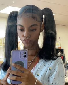 Bratz/ Barbie pigtail hairstyle 90s Pigtails Black Women, Pigtails With Braiding Hair, Fun Pigtails For Women, 2 Pigtails With Weave, Sleek Pigtails Black Women, Piggy Tails Hairstyles Women, Pig Tails Black Women, Two Pigtails Hairstyles For Black Women, Low Pigtails Hairstyles