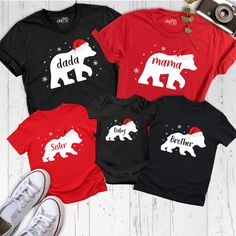 Christmas Family Bear Shirt, Mama Dada Baby Matching Xmas Shirt, First Christmas Holiday Tee, Custom Christmas Party Tee, Merry Christmas Celebrate the festive season with our Christmas Family collection, featuring adorable designs like the Christmas Bear Shirt for the whole family. Whether you're looking for a Mama Dada Shirt, a sweet Mommy Baby Shirt, or fun Matching Xmas Shirts, we've got you covered for all your holiday needs. Make your little one's first holiday special with a First Christm Designed Shirts, Mama Bear Shirt, Holiday Outfits Christmas, Matching Christmas Shirts, Christmas Party Shirts, Christmas Matching, Bear Family, Sister Shirt, Bear Christmas