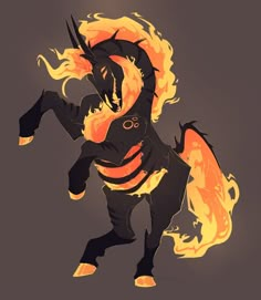 a drawing of a horse with flames on its back