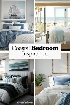 the coastal bedroom is decorated in blue and white