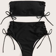 Nwt Strapless Highwaisted Lace Up Bikini Color: Black Condition: New Size: Xl Bottom And L Top Photographie Indie, Swimsuits Outfits, High Waisted Briefs, Swimming Bathing Suits, Cute Bathing Suits, Print Swimwear, Cute Swimsuits, Cheeky Bikinis, Bathing Suits