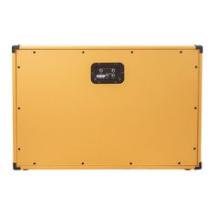 the back side of a yellow case on a white background with black trimmings