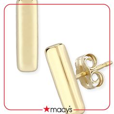 in stock Timeless Rectangular Earrings For Formal Occasions, Timeless Rectangular Formal Earrings, Luxury 14k Gold Rectangular Earrings, Classic Yellow Gold Polished Earrings, Classic Polished Yellow Gold Earrings, Classic Polished Finish Yellow Gold Earrings, Elegant Rectangular Yellow Gold Earrings, Classic Earrings With Shiny Finish, Macy's Gold Drop Earrings