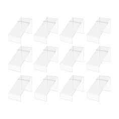 twelve clear acrylic boxes with dividers on each side for storage and display purposes