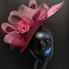 It's New, Fresh And Handmade. Wearing This Stands You Out No Matter The Occasion! Elegant Fitted Pink Headpiece, Elegant Pink Fitted Headpiece, Fitted Short Brim Fascinator, Fitted Formal Fascinator With Short Brim, Fitted Fascinator For Royal Ascot And Formal Occasions, Fitted Fascinator For Royal Ascot, Fitted Burgundy Hat For Kentucky Derby, Elegant Fitted Red Headpiece, Pink Fitted Formal Headpiece