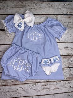 Baby Girls Monogrammed Peasant Dress With Monogrammed Bloomers, Socks and Matching Fabric Headband/hairbow 4 Piece Baby Girl Gift Set - Etsy Monogrammed Baby Gifts, Monogram Baby Clothes, Monogrammed Baby Clothes, Monogram Baby, Colorful Ribbon, Baby Embroidery