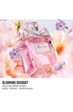 What it is: Blooming Bouquet is a composition designed like a dress embroidered with a thousand blossoms.Fragrance story: The fragrance pays tribute to Christian Dior's legendary love of flowers. Experience the caress of a fresh rose dressed in peony flowers. This vivacious eau de toilette reveals a tender heart of Peony and Damascus Rose. The perfume's lingering finish is edged with white musk. A floral springtime signature, perfect for a flirty and irresistibly charming Miss Dior.A discreetly Kate Spade Perfume, Perfume Rose, Perfume Dior, Dior Miss Dior, Blooming Bouquet, Miss Dior Blooming Bouquet, Dior Perfume, Rose Perfume, Christian Dior Couture