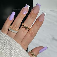 2022 Nails, Purple Acrylic Nails, Spring Acrylic Nails, Purple Nail Designs, Lavender Nails, Cute Spring Nails