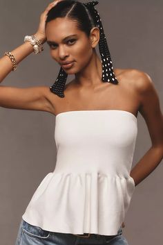 peplum Strapless Peplum Top, Top With Peplum, White Peplum Top, White Peplum Tops, White Peplum, Anthropologie Top, 50 Fashion, Leisure Wear, Tube Top