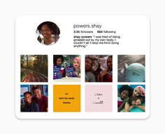 the website for power's shy is shown with images of people and their faces