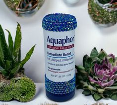 Rhinestone Aquaphor Healing Balm Stick, Skin Protectant, 0.65 Oz Stick   Keep in mind these products are handmade and made to order. I hand place each rhinestone individually. Placement of rhinestones may differ slightly. As with any handmade item slight imperfections may occur.  This is for One 0.65 ounce Aquaphor Healing Balm Stick, Skin Protectant - Aquaphor Healing Balm Stick is a multi-purpose skin care product for relief from chapped, chafed or very dry skin and is ideal for on-the-go - Use as a chafe stick to help prevent chafing or use to provide soothing care for dry, irritated skin; friction and windburn; or cracked heels and feet - Contains Petrolatum (a skin protectant) and is enriched with avocado oil and shea butter, leaving skin feeling moisturized and protected - Aquaphor H Healing Balm, Skin Care Product, Cracked Heels, Skin Care Moisturizer, Vaseline, Avocado Oil, Skin Protection, Irritated Skin, Dry Skin