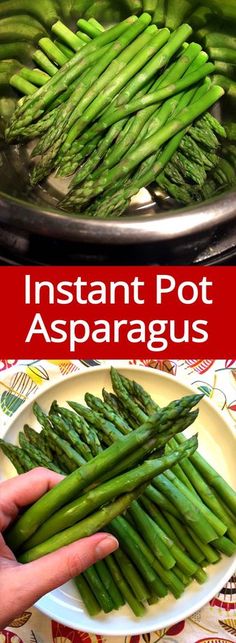 asparagus on a plate with the words instant pot asparagus above it