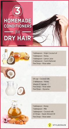 Ladies with dry hair always face a problem with frizzy hair that is difficult to tame. The best solution is to apply a good conditioner. Conditioning the hair helps to lubricate the hair shaft, making hair soft and tangle free. There are many types of conditioners available in the market, but you can make your own conditioner at home. Here's how! #DryHair How To Make Your Own Shampoo And Conditioner, Make Your Own Conditioner, Homemade Conditioner For Dry Hair, How To Soft Hair At Home, How To Make Hair Products At Home, How To Make Your Own Conditioner, Home Made Hair Conditioner Recipes, How To Make Hair Conditioner At Home, Best Hair Conditioner For Dry Hair