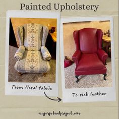 two chairs with different upholstery options and the same chair has been painted