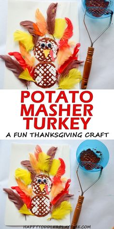 an easy thanksgiving craft for kids to make with potato masher turkey