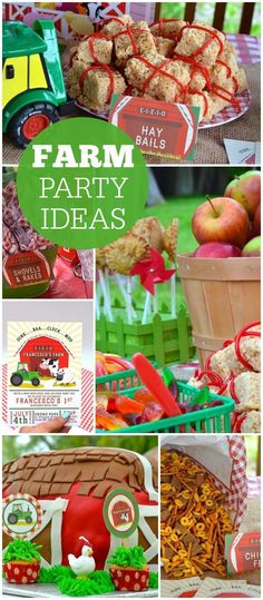 farm party ideas including apples, cheetos and other treats for the kids to eat