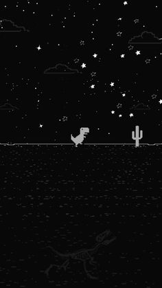 an old style computer game with stars in the sky and a dog running across the water