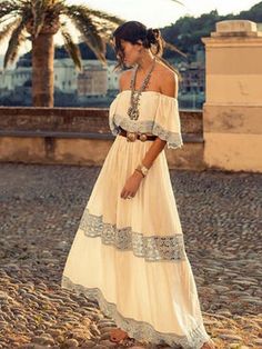 Flounce Pattern, Santorini Dress, Look Boho Chic, Estilo Hippie, Estilo Boho Chic, Mode Boho, Ankle Length Dress, Vacation Dresses, Dress Silhouette