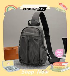 Men Casual Simple Multifunctional Chest Bag Gray Chest Bag With Anti-theft Pocket For Daily Use, Functional Gray Chest Bag With Pockets, Gray Chest Bag Backpack For Outdoor Activities, Gray School Bag With Anti-theft Pocket, Gray Backpack Chest Bag For Outdoor Activities, Functional Gray Chest Bag For Daily Use, Multifunctional Gray Chest Bag For Daily Use, Modern Portable Bags For Outdoor, Modern Outdoor Bags