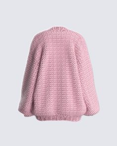 Blaise Pink Chunky Hand Knit Cardigan – FINESSE Pink Chunky Sweater, Pink Long Sleeve Chunky Knit Top, Oversized Cozy Pink Cardigan, Oversized Hand-knitted Pink Cardigan, Oversized Pink Hand-knitted Cardigan, Black Off Shoulder Top, White Crop Top Tank, Vegan Leather Skirt, Streetwear Clothes