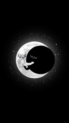 a black cat sleeping on the moon with its eyes closed and it's head in the air