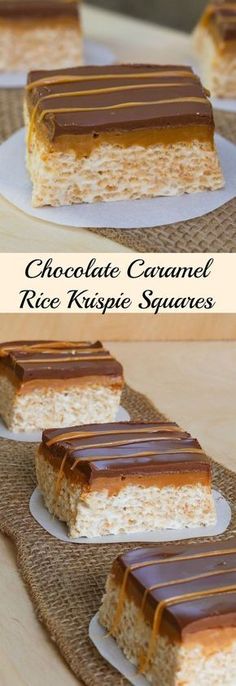 chocolate caramel rice krispie squares on a plate