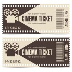 two movie tickets with the words cinema ticket