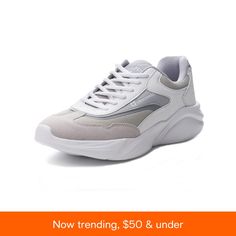 in stock Trendy Gray Lace-up Sneakers, Trendy Gray Low-top Chunky Sneakers, Trendy Gray Low-top Platform Sneakers, Gray Synthetic Chunky Sneakers With Round Toe, Gray Round Toe Platform Sneakers For Streetwear, Trendy Gray Chunky Sneakers For Streetwear, Casual Gray Lace-up Platform Sneakers, Sporty Gray Platform Sneakers With Round Toe, Trendy Gray Sneakers With Cushioned Footbed