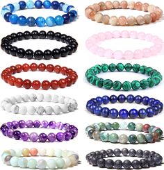 PRICES MAY VARY. 【GEMSTONE BRACELETS SET】The set includes 12 bracelets of different stones, more color choices. The bracelet can be worn alone or stacked as you like. You can change your wear every day or wear it with your family and friends. 【HIGH QUALITY MATERIALS】Use high-quality stone, don’t irritate the skin. The smooth beads have cool touch to give customers a better wearing experience. 【SIZE INFORMATION】Use 8mm round beads, elastic design, the inner length is about 7 inches, suitable for Beaded Bracelets For Men, Women Healing, Outdoor Yoga, Jewelry Care Instructions, Agate Bracelet, Gold Necklace Layered, Bracelet Collection, Pink Quartz, Gemstone Bracelets