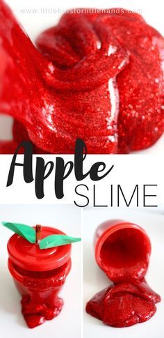 an apple slime recipe is shown with instructions to make it in the shape of an apple