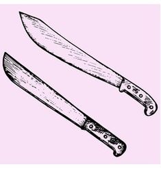 two knifes are shown in black and white on a pink background, one has a sharp blade