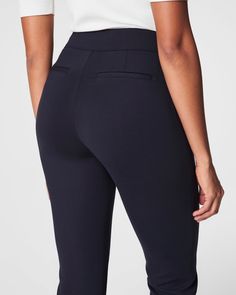 This smoothing pant comes in our premium ponte fabric with targeted compression built in, powered by SPANX CoreSure Tech™. With comfortable 4-way stretch and a high rise waist, this slim straight pant will have you feeling smooth from tummy to thigh, and oh-so-comfortable throughout the leg. No zippers, no buttons, and no pockets (so no bulk!) at the hips—all for the ultimate smoothing effect. | Spanx Women's SPANXsmooth PerfectFit Ponte Slim Straight Pant Slim Straight Pants, Ponte Fabric, Perfect Pant, Slim Pants, Straight Pants, Built In, High Rise, Pants, Fabric