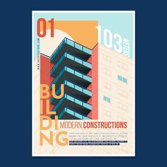 a poster with an image of a building and the words buidling on it