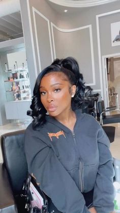 Cute Ponytail Hairstyles With Bangs, Down Ponytail Hairstyles Black Women, Quick Weave Hairstyles For Black Women Leave Out, Black Women Sleek Hairstyles, 90s Updo Hairstyles Messy Buns, Layered Barbie Ponytail, Trendy Ponytail Hairstyles 2023, Freaknik Natural Hairstyles, Bridesmaids Hairstyles Black Women