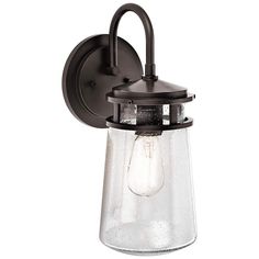 an outdoor wall light with a clear glass shade