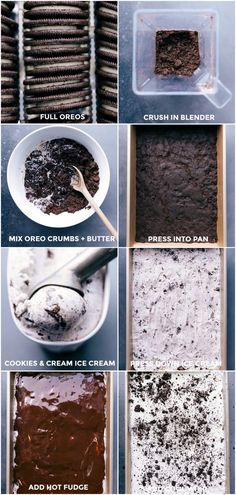 the steps to making chocolate cake with oreo cookies and crumbs on top