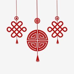 three red chinese lanterns hanging from strings