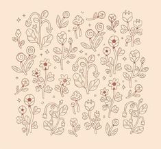 a drawing of flowers and leaves on a beige background with the words,'i love you