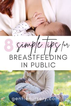 a woman breastfeeding in public with the title 8 simple tips for breastfeeding in public