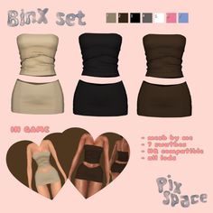 four different types of clothing for the female body type, including bras and skirts