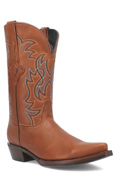 Heavy pebbling and embroidered flames kick up the appeal of a cowboy boot designed with a low, stacked heel and a snipped toe for ready-to-ride authenticity. Pull-on style Leather upper/synthetic lining and sole Imported Rodeo Moto Boots With Reinforced Snip Toe, Southwestern Snip Toe Boots For Western-themed Events, Snip Toe Moto Boots With Leather Sole For Rodeo, Western Moto Boots With Snip Toe And Reinforced Heel, Western Moto Boots With Reinforced Heel And Snip Toe, Embroidered Flames, Mens Cowboy Boots, Leather Cowboy Boots, Gold Rush