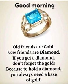 a ring with the words good morning on it and an image of a blue stone