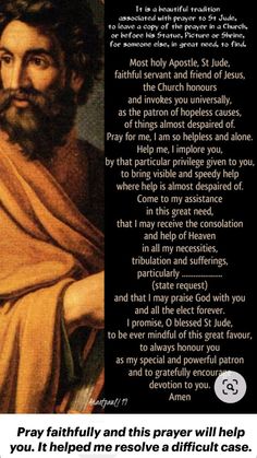 an image of the face of jesus with words above it that say, pray faithfully and this prayer will help you